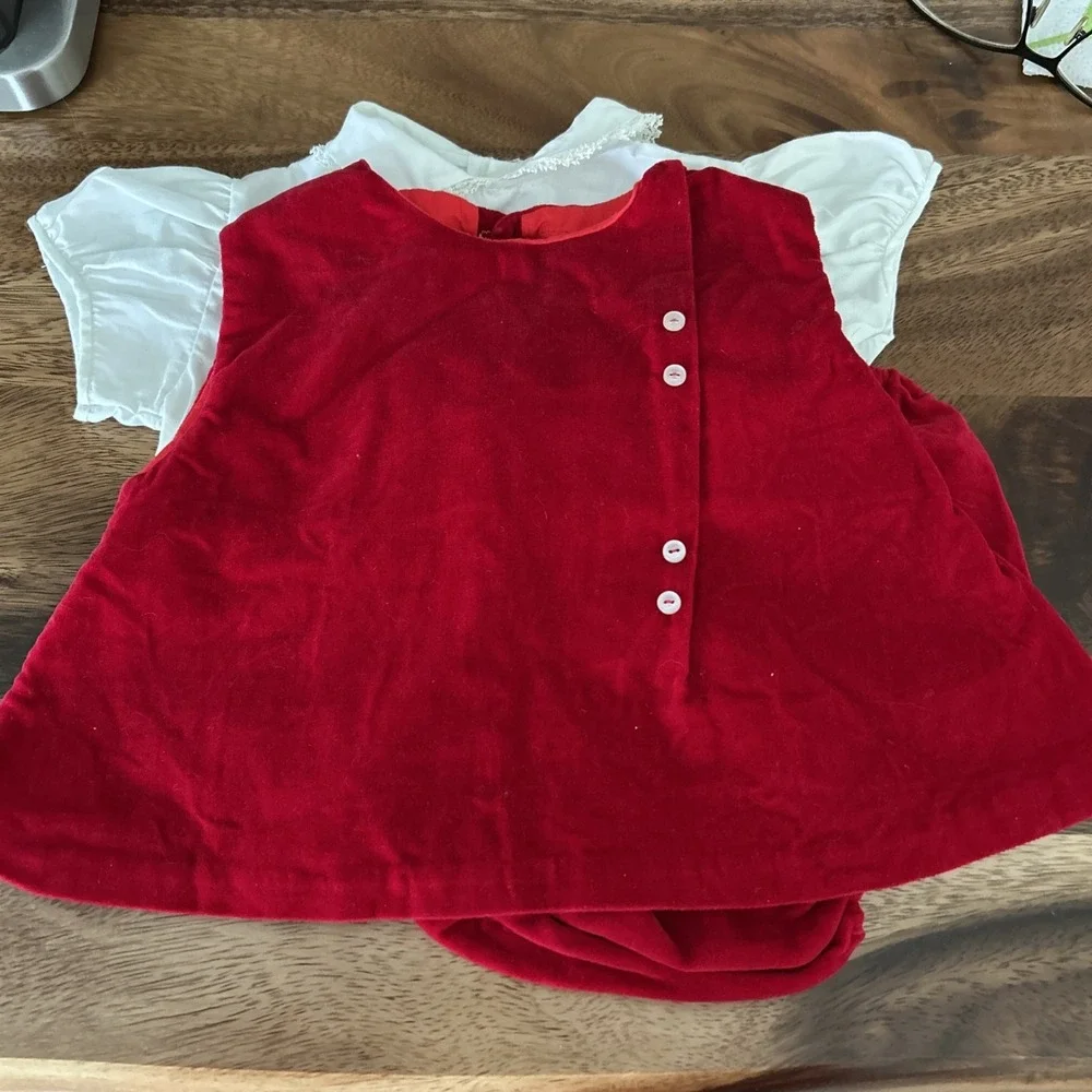 Vintage 70's Baby Red Velvet Christmas Outfit 18 Months